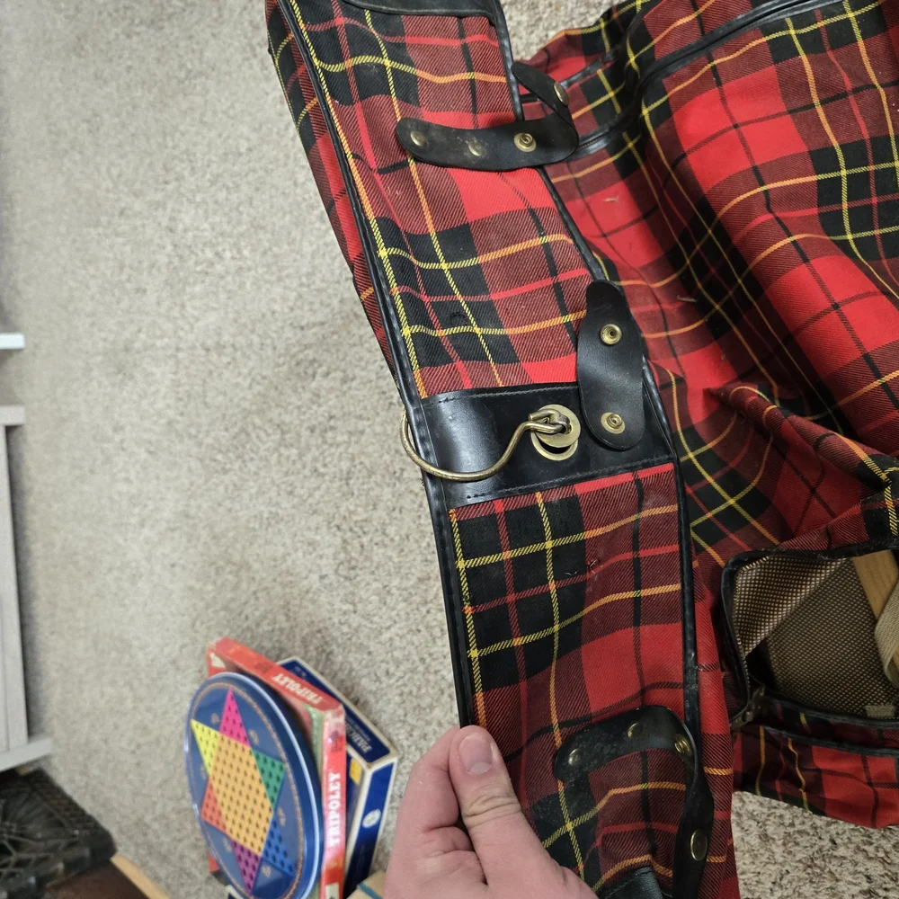 Red CarSac Plaid Hanging Garment Bag Storage Vintage Travel Retro Suitcase